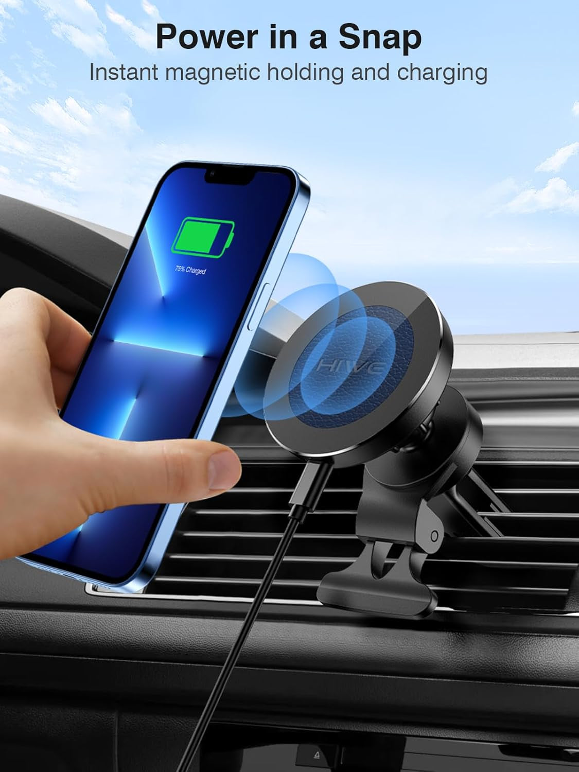 Magnetic Wireless Car Charger for Iphone 14-15W Fast Charging Car Phone Holder Mount Compatible with Iphone 16/15/14/13 / 12 Pro Max Mini, Wireless Car Mount Charger for Mag-Safe (Blue)