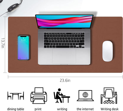 Desk Mat Large Protector Pad - Multifunctional Dual-Sided Office Desk Pad,Smooth Surface Soft Mouse Pad, Waterproof Desk Mat for Desktop, Pu Leather Desk Cover for Office/Home(Brown, 23.6" X 13.7")