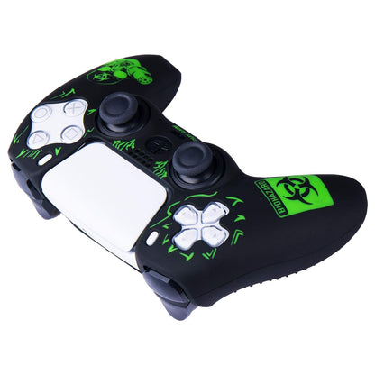 Silicone Rubber Back Dots Carving Customizing Skin Cover for PS5 Controller X 1(BH Green) with Pro Thumb Grips X 10