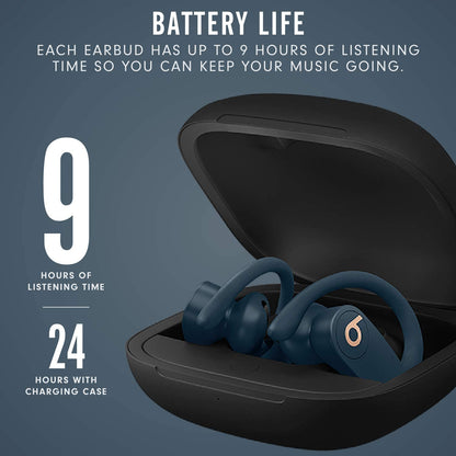 Power Pro Wireless Earphones -  H1 Headphone Chip, Class 1 Bluetooth, 9 Hours of Listening Time, Sweat Resistant Earbuds, Built-In Microphone - Navy