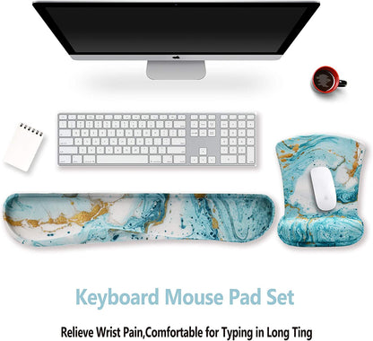 Keyboard Wrist Rest and Mouse Pad with Wrist Support, Ergonomic Mouse Pad, Durable Comfortable Lightweight for Easy Typing Pain Relief, Memory Foam Keyboard Mousepad Set, Teal Turqoise Marble