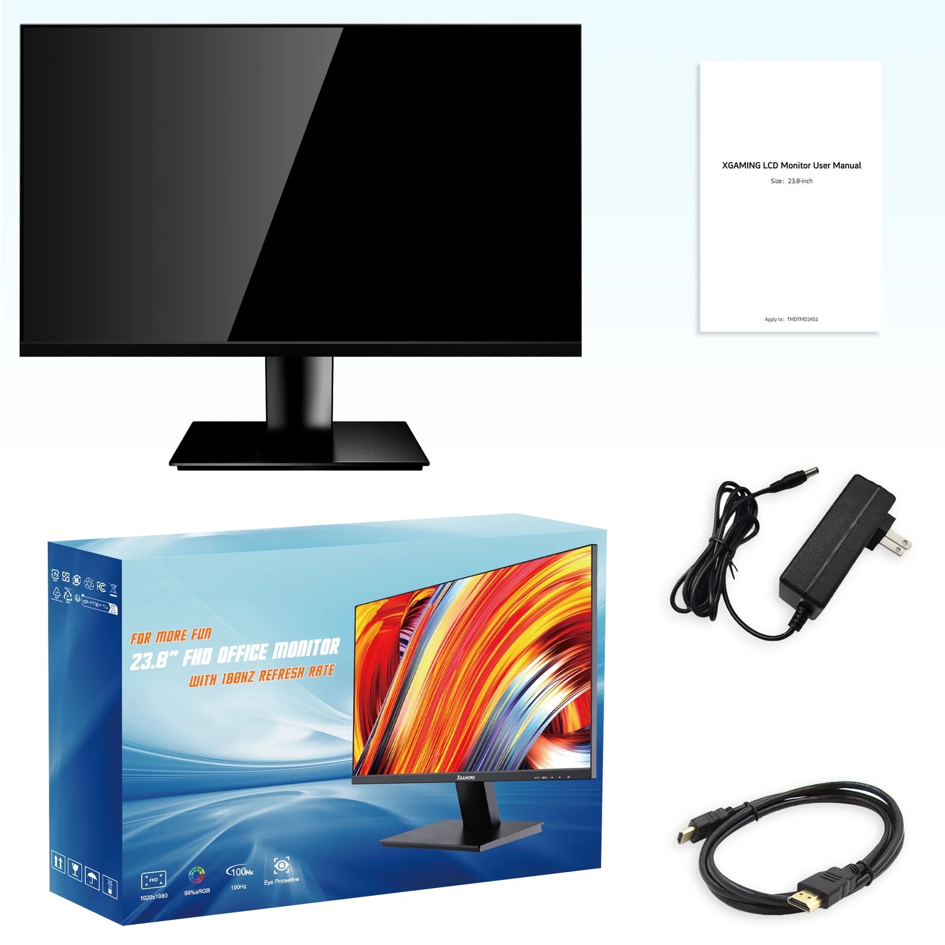 Ultra-Thin 24Inch 100Hz Gaming Monitor, FHD 1080P LED Monitor, 1920*1080P Monitor for Home Office, IPS HDR Computer Monitor HDMI Display with Low Blue Light, Free Sync, VESA Compatible