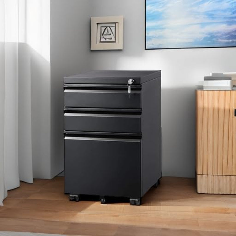 3 Drawer Mobile File Cabinet under Desk Office, Fully Assembled except Casters, Letter/Legal Size, Black