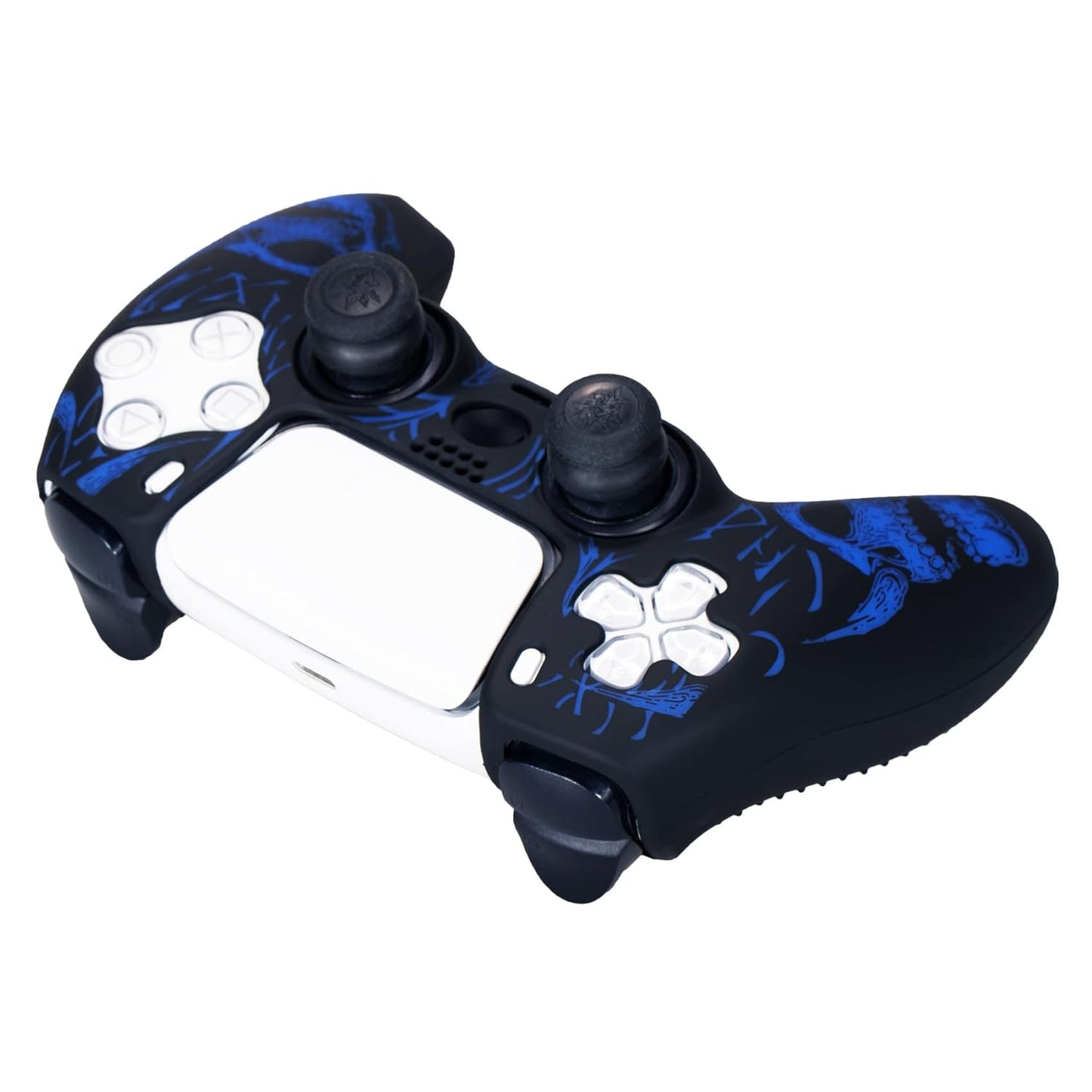 Laser Carving Silicone Skin for PS5 Controller X 1(Skulls Blue) with Exclusive Thumb Grips X 8