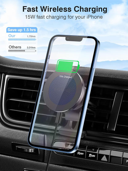 Magnetic Wireless Car Charger for Iphone 14-15W Fast Charging Car Phone Holder Mount Compatible with Iphone 16/15/14/13 / 12 Pro Max Mini, Wireless Car Mount Charger for Mag-Safe (Blue)