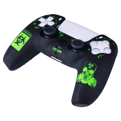 Silicone Rubber Back Dots Carving Customizing Skin Cover for PS5 Controller X 1(BH Green) with Pro Thumb Grips X 10