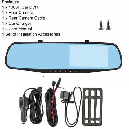 1080P HD Rearview Mirror Car DVR Dual Dash Cam Camera Front Rear Video Recorder