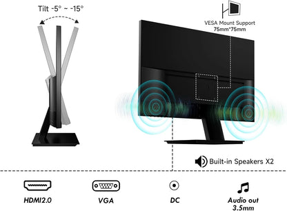 Ultra-Thin 24Inch 100Hz Gaming Monitor, FHD 1080P LED Monitor, 1920*1080P Monitor for Home Office, IPS HDR Computer Monitor HDMI Display with Low Blue Light, Free Sync, VESA Compatible