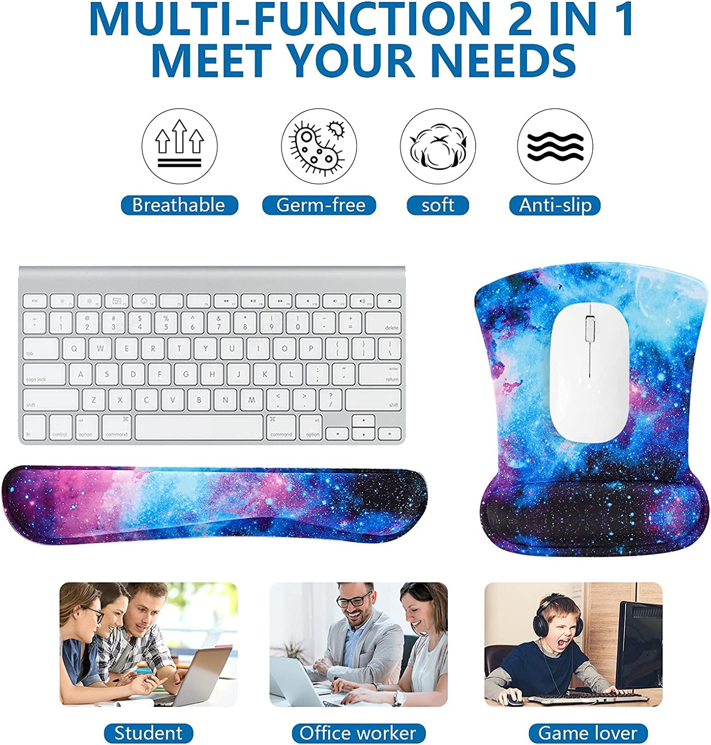 Keyboard Wrist Rest Pad and Mouse Wrist Rest Support Mouse Pad Set,Durable & Comfortable & Lightweight for Easy Typing & Pain Relief-Ergonomic Support (Galaxy)