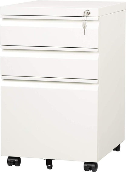 3 Drawer Mobile File Cabinet under Desk Office, Fully Assembled except Casters, Letter/Legal Size, White