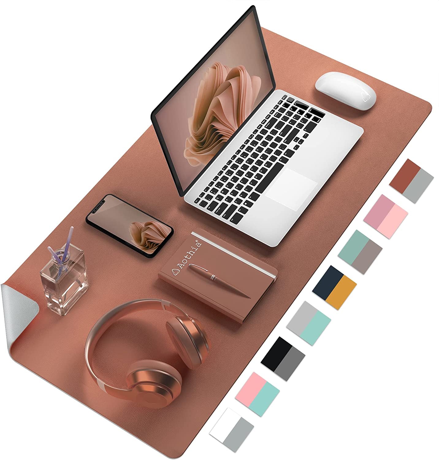 Desk Mat Large Protector Pad - Multifunctional Dual-Sided Office Desk Pad,Smooth Surface Soft Mouse Pad, Waterproof Desk Mat for Desktop, Pu Leather Desk Cover for Office/Home(Brown, 23.6" X 13.7")