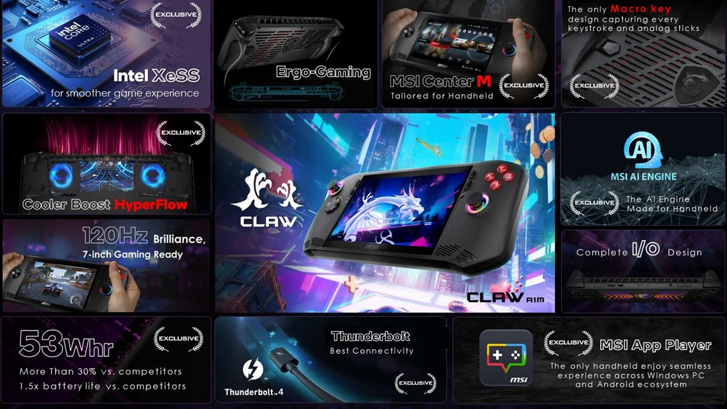 Claw 7" 120Hz Gaming Handheld - Intel Core Ultra 5 16GB LPDDR5 512GB SSD Black (2024)