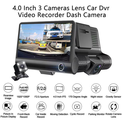 Car DVR 3 Cameras 4.0 Inches Dash Cam Car Video Recorder Auto Registrator Dvrs Dash Cam with 3 Ways Cameras