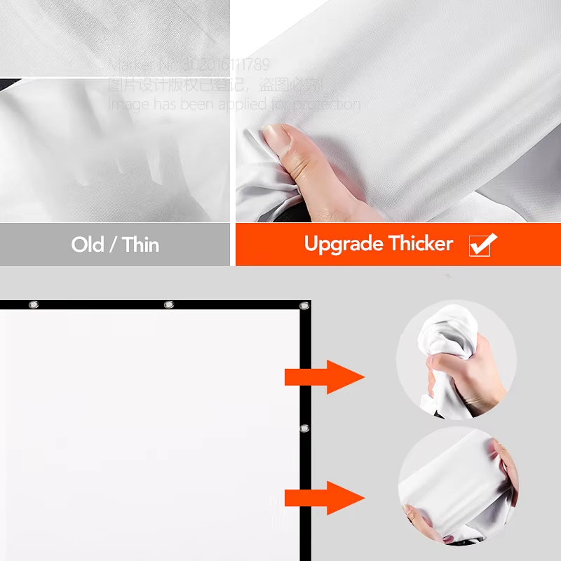 SALE |  Projector Screen 133/120/100 Inch Thicken Foldable Portable White Cloth Material for 1080P 4K 2K Home Theater