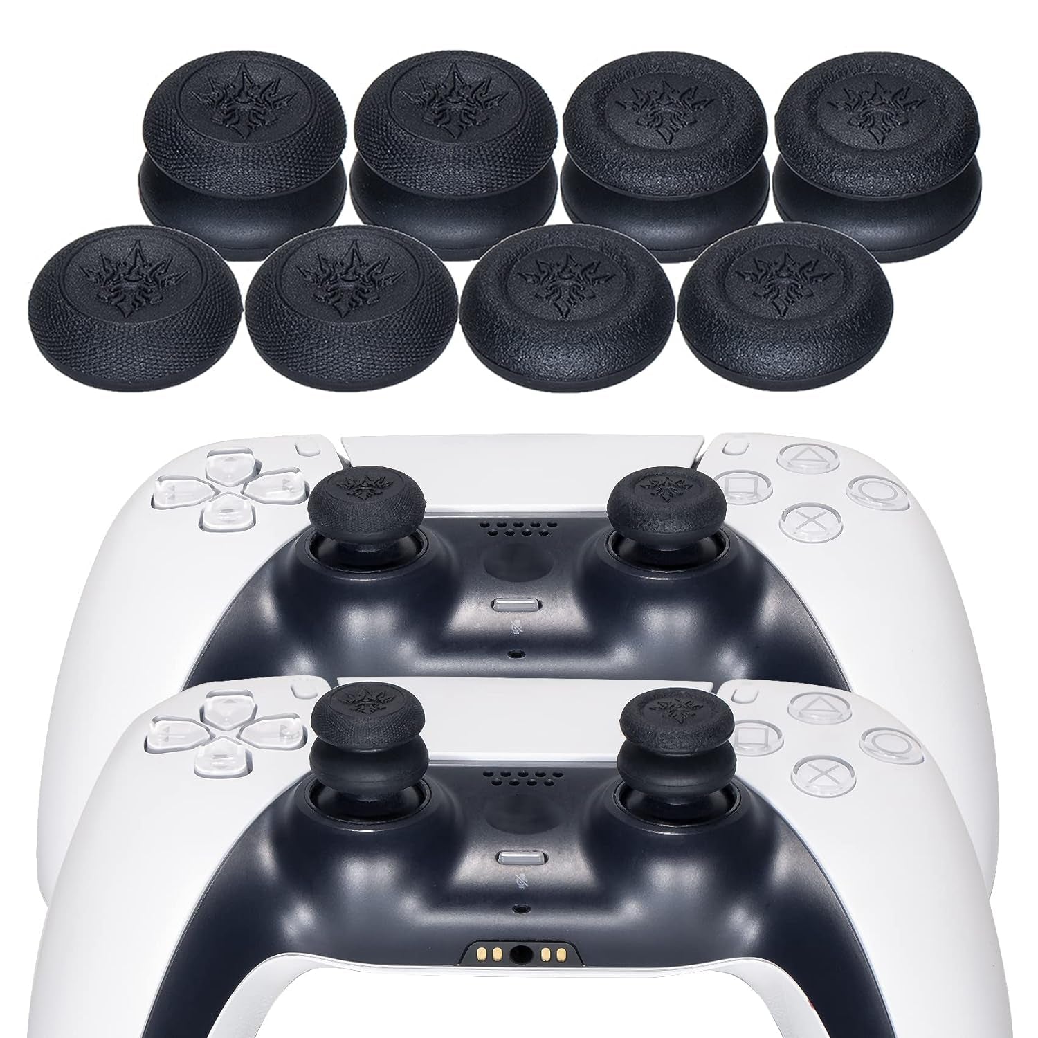 Laser Carving Silicone Skin for PS5 Controller X 1(Skulls Blue) with Exclusive Thumb Grips X 8