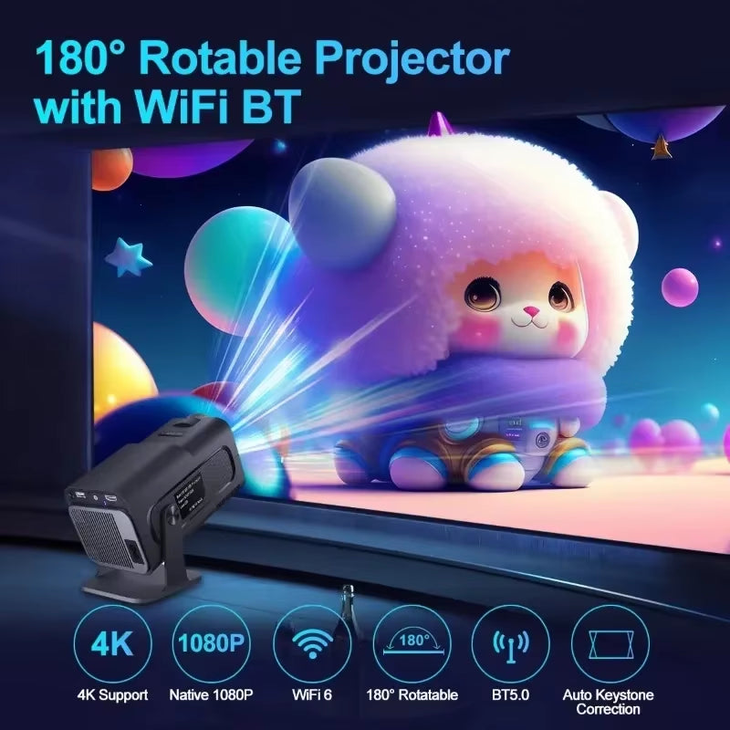 Projector HY320 Mini 4K, 720P, Android 11, ANSI, WIFI6, BT5.0, Outdoor Movie, Laptop, Rotatable, 320 °