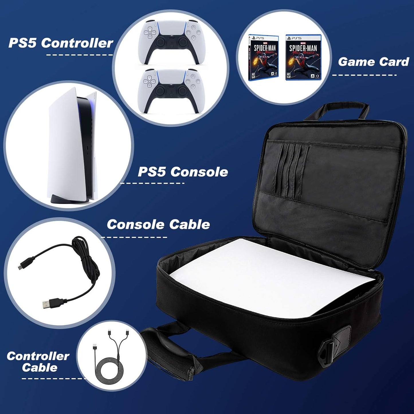 Carrying Case for PS5, Protective Travel Case for PS5 Console Disc/Digital Edition, Large Capacity Shoulder Bag Zippered Storage Bag for PS5 Console, Controllers, Game Discs, HDMI & Other Accessories