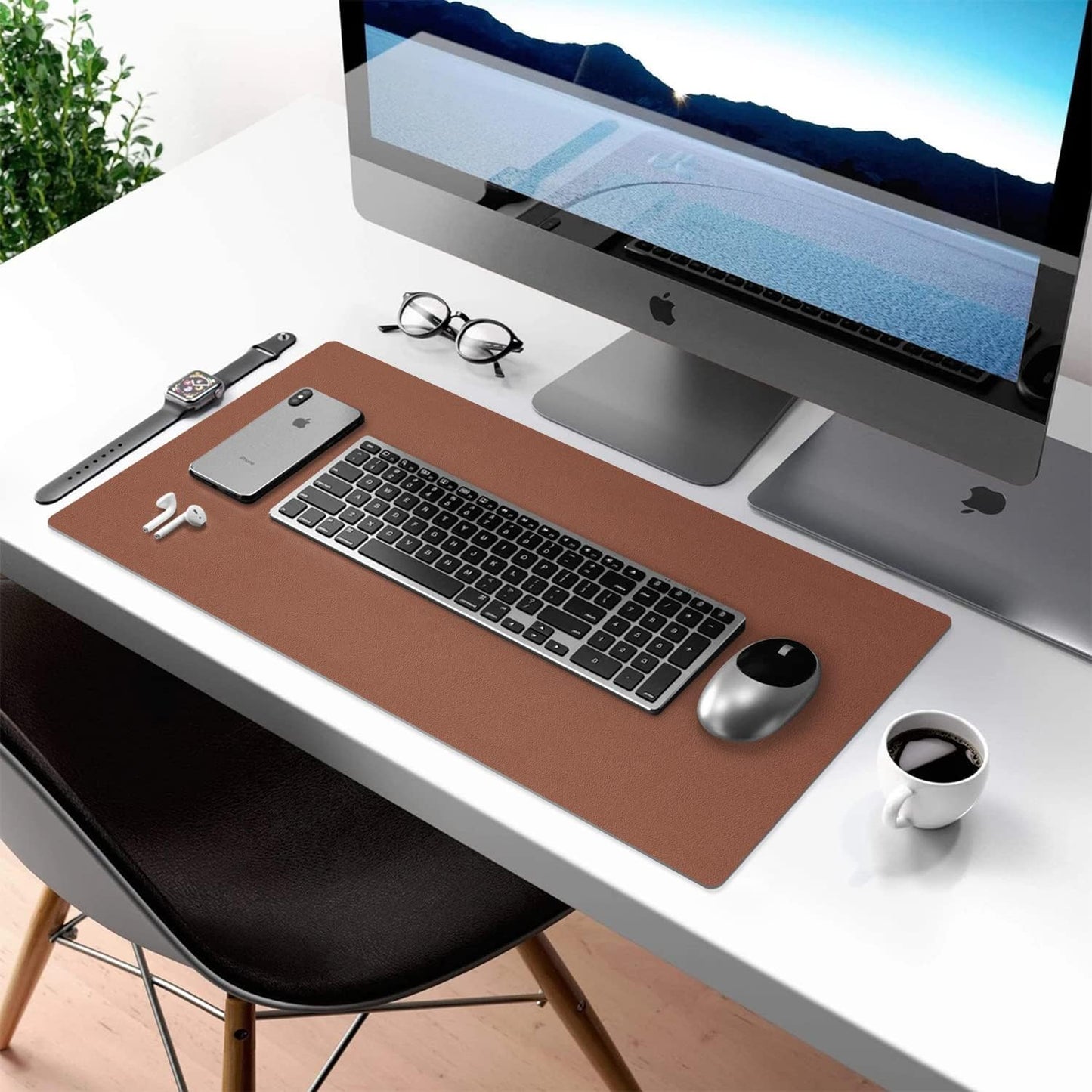 Desk Mat Large Protector Pad - Multifunctional Dual-Sided Office Desk Pad,Smooth Surface Soft Mouse Pad, Waterproof Desk Mat for Desktop, Pu Leather Desk Cover for Office/Home(Brown, 23.6" X 13.7")