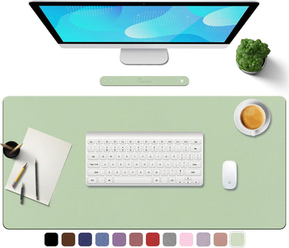 PU Leather Desk Pad with Suede Base, Multi-Color Non-Slip Mouse Pad, 32” X 16” Waterproof Desk Writing Mat, Large Desk Blotter Protector (Light Green)