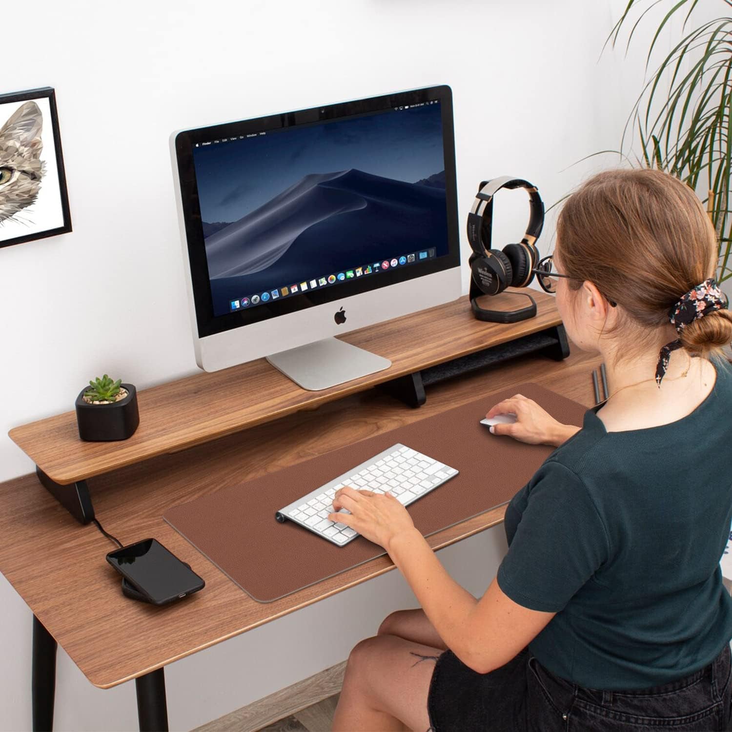 Desk Mat Large Protector Pad - Multifunctional Dual-Sided Office Desk Pad,Smooth Surface Soft Mouse Pad, Waterproof Desk Mat for Desktop, Pu Leather Desk Cover for Office/Home(Brown, 23.6" X 13.7")